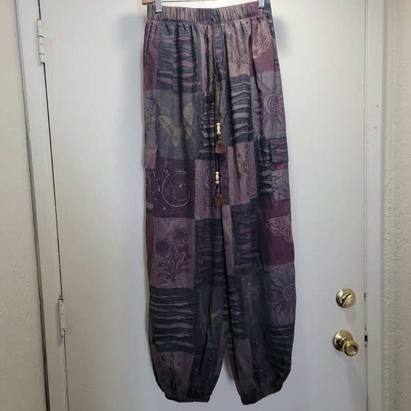 ROMWE Pants - ROMWE Patchwork Patterned Pants - Purple and Gray